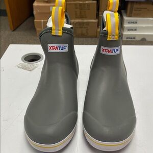 XTRATUF Gray Ankle Boots with Yellow Accents